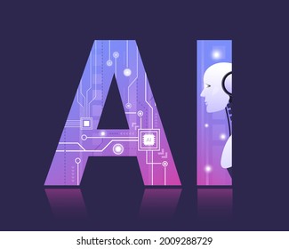 Robotic artificial intelligence technology smart learning from bigdata. Machine learning AI with Digital Brain learning processing big data, analysis information. ai technology industrial 4.0 control