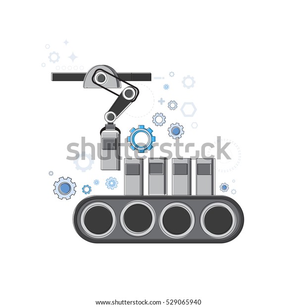 Robotic Assembly Line Industrial\
Automation Industry Production Web Banner Vector\
Illustration