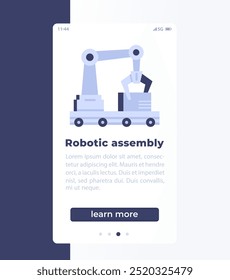 Banner móvel de montagem robótica com ícone de vetor