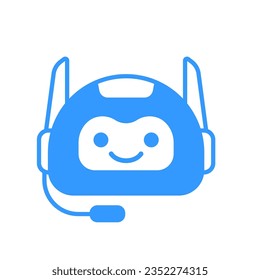 Robotic Assistant Icon with Headset Sign. Robot Chat Bot Icon Vector Design