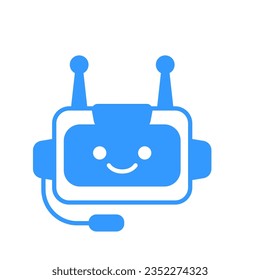 Robotic Assistant Icon with Headset Sign. Robot Chat Bot Icon Vector Design