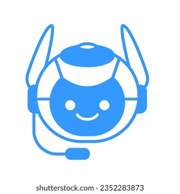 Robotic Assistant Icon with Headset Sign. Robot Chat Bot Icon Vector Design