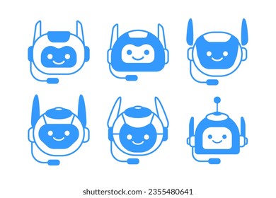 Robotic Assistant Icon with Headset Sign. Robot Chat Bot Icon