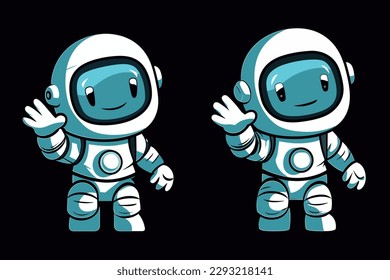 Robotic astronaut waving hand operation in planetary space exploring science and technology future