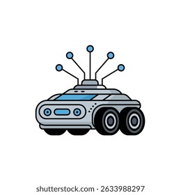 Robotic Autonomous System Icon with Six Sensors and Neural Node Links in Minimal Vector Style
