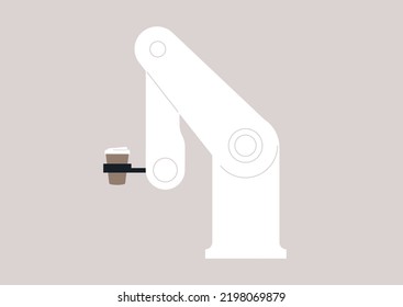 A robotic barista arm making coffee to go, cappuccino made by a cyborg