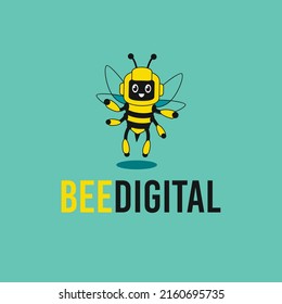 Robotic bee logo cartoon vector