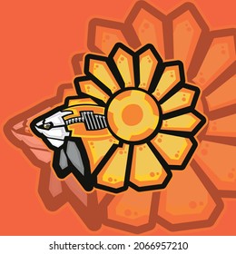robotic betta fish illustration vector logo design