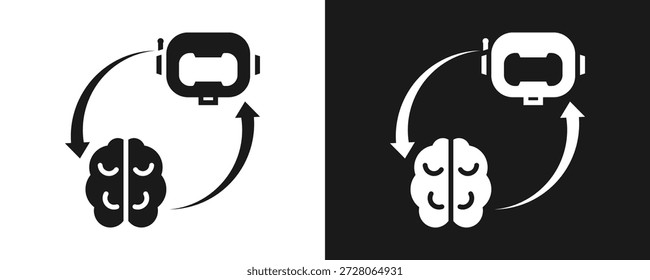 Icono Robótico Del Cerebro Fijado Glifo En Fondo Blanco Y Negro