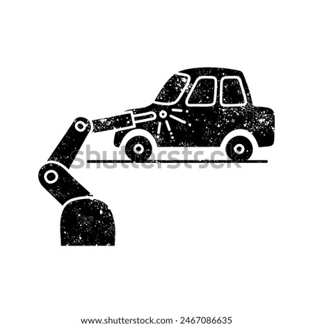 Robotic car manufacturing black hand drawn icon in grunge look