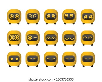 Robotic character, expressions, emotions. vector set