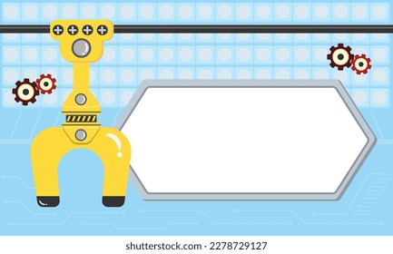 Robotic Claw y control automático. Agarra la garra robótica en la fábrica. Cerradura del brazo de grúa industrial. Concepto de dibujos animados colorido Vector ilustración del dispositivo de juego de garra.