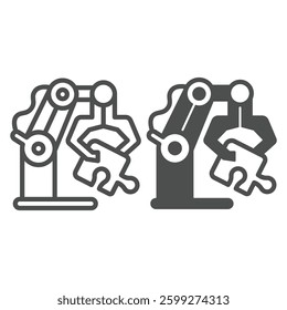 Robotic claw with puzzle piece line and solid icon, neural dataset concept. Vector graphics. Logic game for training robot hand sign on white background, outline style icon for mobile or web design