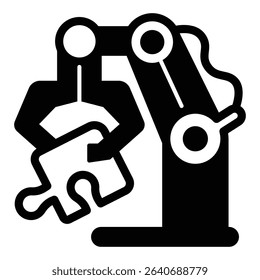 Robotic claw with puzzle piece solid icon, neural dataset concept. Vector graphics. Logic game for training robot hand sign on white background, style mobile or design