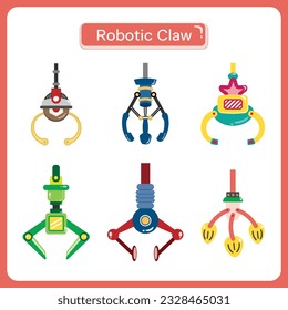 Robotic Claw set game concept. Grip robotic claw in factory. Vector illustration of the claw game device.