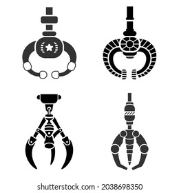 Robotic Claw set icon. Grip robotic claw in factory. Cartoon concept colorful Vector illustration of the claw game device.