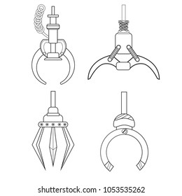 Robotic Claw set on a white background. Grip robotic claw in factory. line icon wed concept Vector illustration of the claw game device.