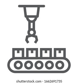 Robotic Conveyor line icon, technology and conveyor, package system sign, vector graphics, a linear pattern on a white background, eps 10