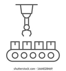 Robotic Conveyor thin line icon, technology and conveyor, package system sign, vector graphics, a linear pattern on a white background, eps 10
