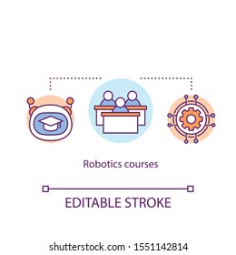 Robotic courses concept icon. Computer science learning. High education in information technology. Study electronics idea thin line illustration. Vector isolated outline drawing. Editable stroke