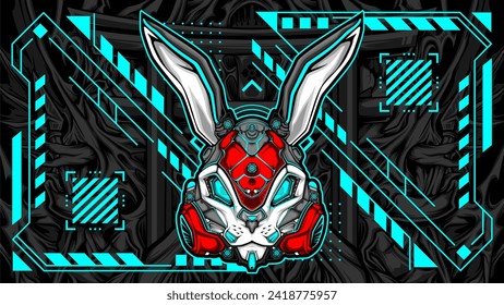 robotic cyberpunk rabbit mask illustration