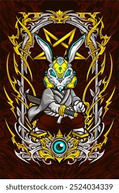 robotic cyberpunk rabbit mask illustration for t shirt design