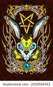 robotic cyberpunk rabbit mask illustration for t shirt design