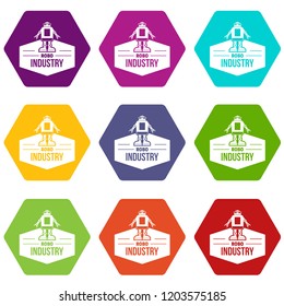 Robotic cyborg icons 9 set coloful isolated on white for web