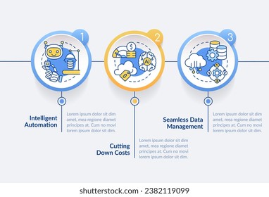Plantilla de infografía de círculo de tecnologías digitales robóticas. AI. Visualización de datos con 3 pasos. Gráfico de información de línea de tiempo editable. Diseño de flujo de trabajo con iconos de línea. Negrita Lato, fuentes regulares usadas