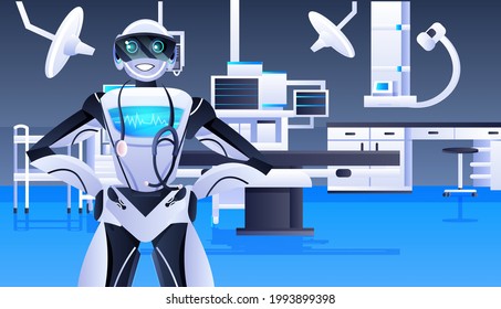 Robotic Doctor Surgeon In Clinic Surgery Room Medicine Healthcare Artificial Intelligence Technology Concept