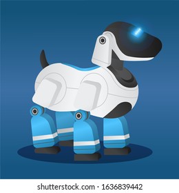 Robotic dog, innovative robot model. Futuristic pet with artificial intelligence. Friendly puppy wagging tail. Programmed canine, bot or toy. Electronic device, mechanic model vector in isometric