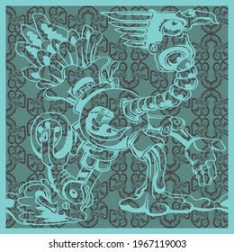 Ornamento de águila robótica sin fisuras por motivos de fondo y textiles