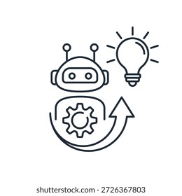 Asistente electrónico robótico, consultor. Comunicación en línea, asistencia de Asistencia virtual. Concepto de Asistencia de inteligencia artificial. Ilustración de icono lineal de Vector aislado sobre fondo blanco.