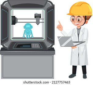 A robotic engineer controlling machine illustration