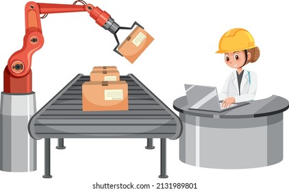 A robotic engineer controlling machine illustration