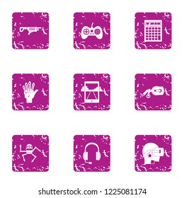 Robotic engineering icons set. Grunge set of 9 robotic engineering vector icons for web isolated on white background