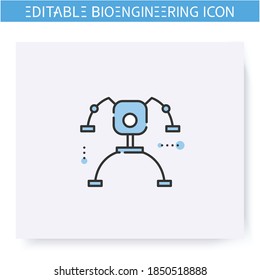 Robotic exoskeleton line icon.Mechanical artificial anatomy.Bionic body prosthetics.Biomedical engineering, nanotechnology and science innovations concept.Isolated vector illustration.Editable stroke 
