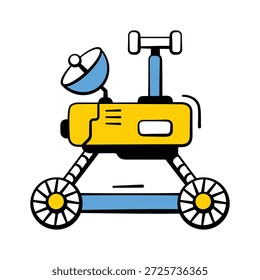 Exploración robótica, ciencia y transporte planetario, icono de estilo doodle del vehículo espacial