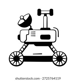 Exploración robótica, ciencia y transporte planetario, icono de estilo doodle del vehículo espacial