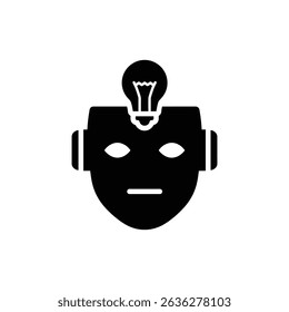 Robotic face with glowing lightbulb idea concept