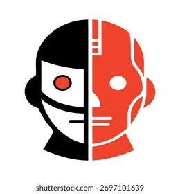 robotic face and human face side by side