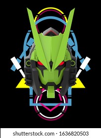 robotic face illustration. head of mecha on geometry background