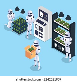 Robotic farming isometric 3d vector illustration concept for banner, website, illustration, landing page, flyer, etc.