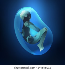 robotic fetus in technology theme, birth of A.I.