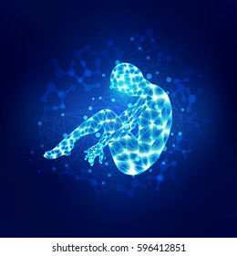 robotic fetus in technology theme, birth of A.I., abstract technological health care; digital blueprint of human; 3D body part of human