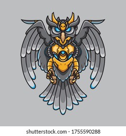 Robotic Fighter Owl Illustration Organic Drawing