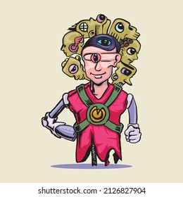 dibujo manual de figura robótica aislado en marrón claro