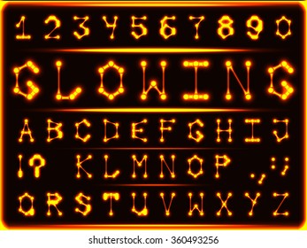 Robotic font-style hot glowing gold. The letters and numbers.