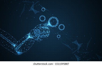 Robotic futuristic hud background. concept of automatization, machinery, robotic technology, industrial revolution and artificial intelligence. physical system icons ,Internet of things network,smart