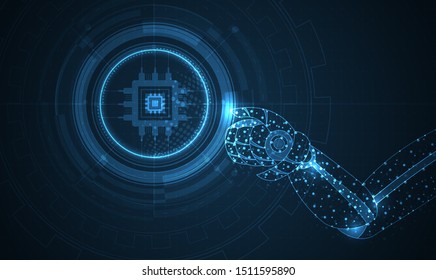 Robotic futuristic hud background. concept of automatization, machinery, robotic technology, industrial revolution and artificial intelligence. physical system icons ,Internet of things network,smart